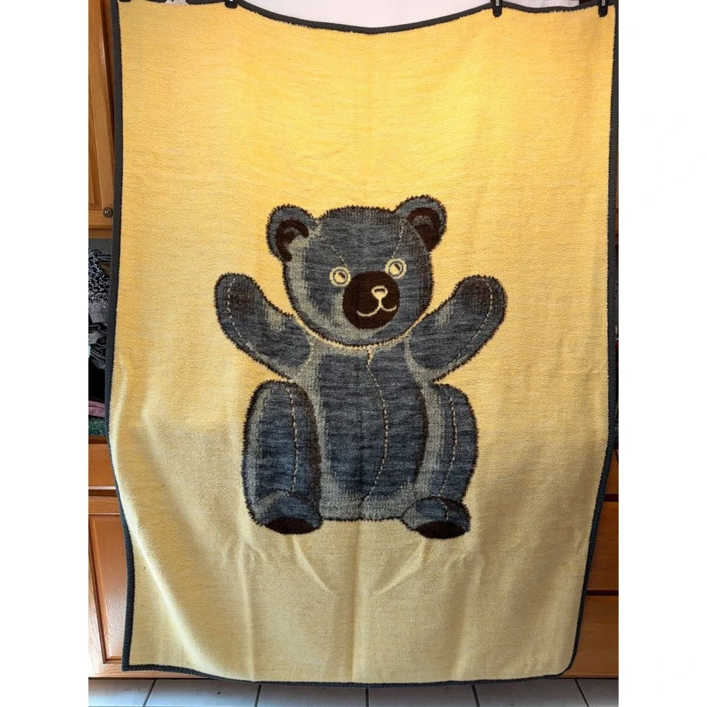 Vintage Biederlack Reversible Teddy Bear Blanket Sherpa Throw 56x74 Made In USA